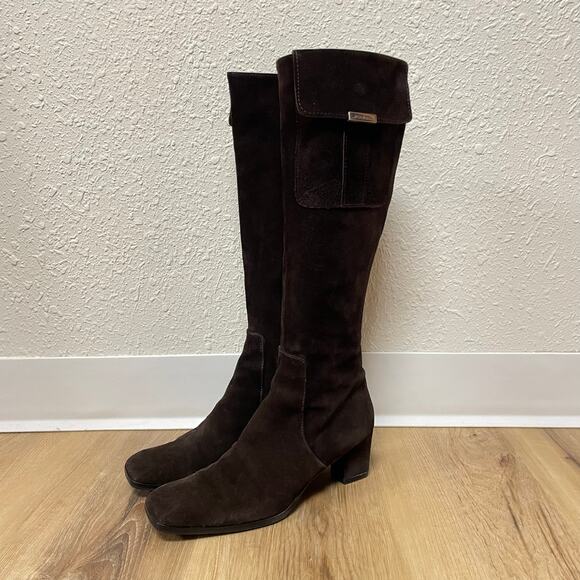 YSL Tall Suede Boots Square Toe Chocolate Brown Size 8.5 - Picture 2 of 13